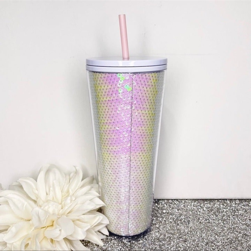 Starbucks White Pink Sequin Tumbler Cup Venti Cold Cup Nwt - Picture 5 of 6